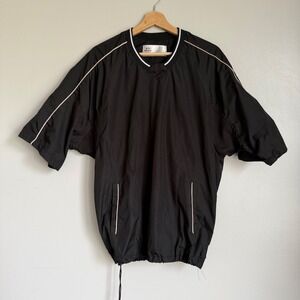 Vintage Mens M Black Short Sleeve Windshirt V-Neck Pullover Jacket Golf Tennis